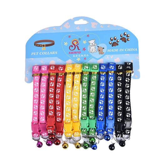 12 Pack Adjustable Cat & Small Dog Collars with Bells – Colorful, Reflective, and Printed Designs for Pets